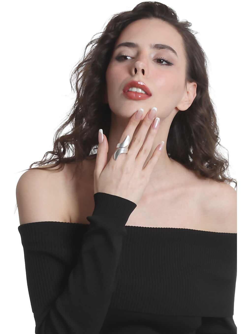 Gri Kadın Antik Gümüş Kaplama Dolama Formlu Ayarlanabilir Splash Yüzük-6