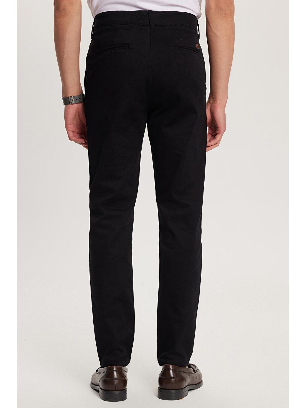 Erkek Slim Fit Chino Esnek Yandan Cepli Önü Fermuarlı Pamuklu Dokulu Siyah Pantolon-5