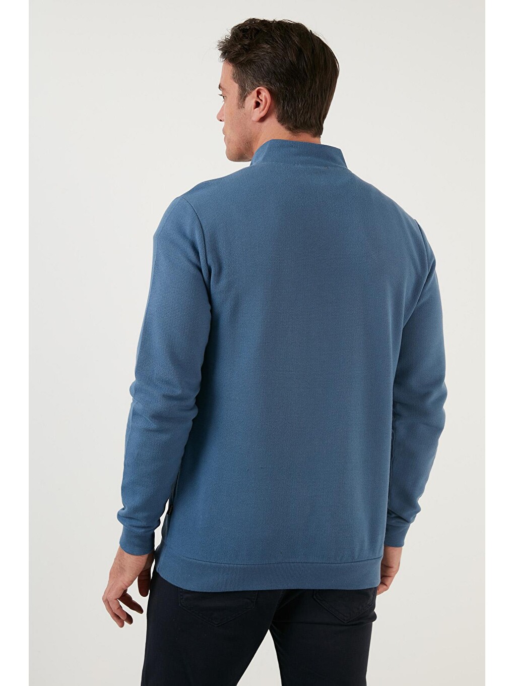 Mavi Pamuklu Slim Fit Yarım Fermuarlı Dik Yaka Sweat Erkek Sweat 5905400-4