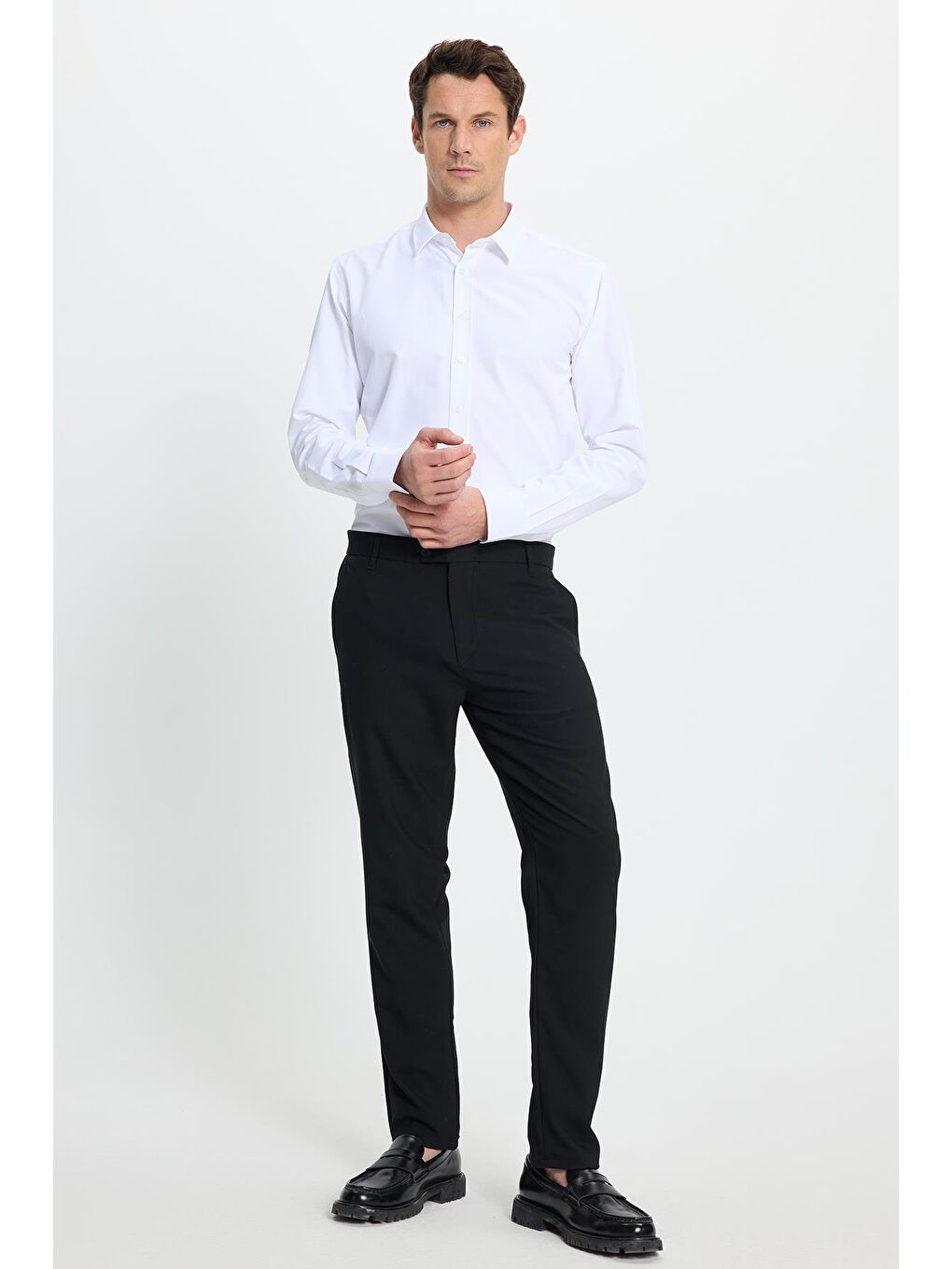 Erkek Slim Fit Dar Kesim Esnek Yan Cepli Bilek Boy Canvas Kesim Siyah Pantolon-1