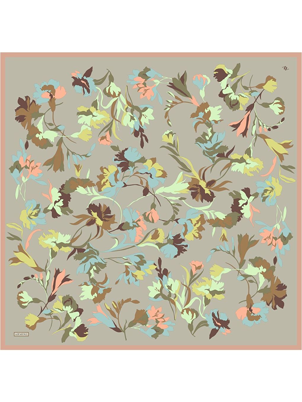 Karışık Çiçek Desenli Saf İpek Twill Eşarp 9342 02-1