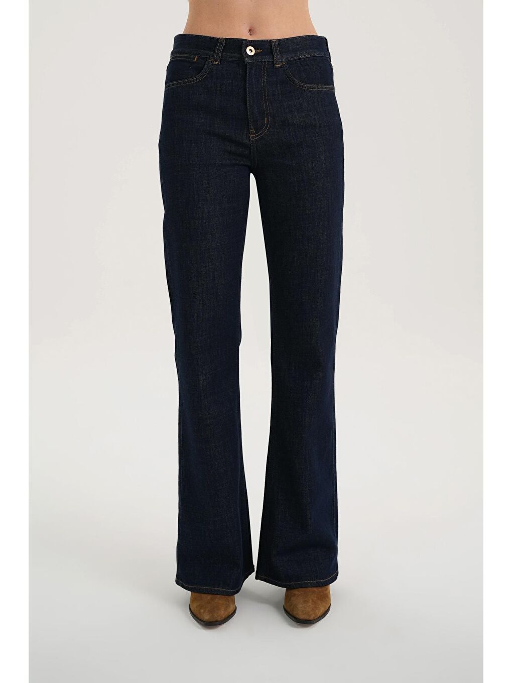 Aurora Koyu Mavi Yüksek Bel Flare Fit Patı Fermuarlı Pantolon Jean C 4528-036-1