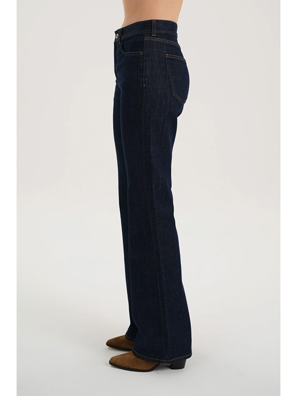 Aurora Koyu Mavi Yüksek Bel Flare Fit Patı Fermuarlı Pantolon Jean C 4528-036-2