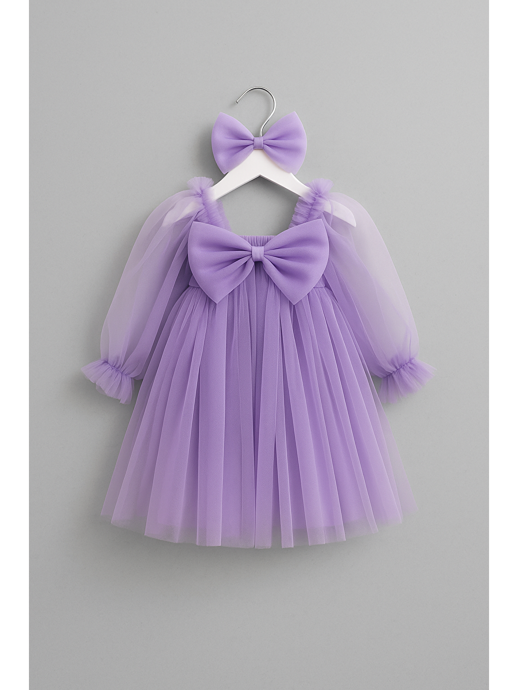 Kız Çocuk Lila Tül Fiyonklu Elbise Ve Toka-2