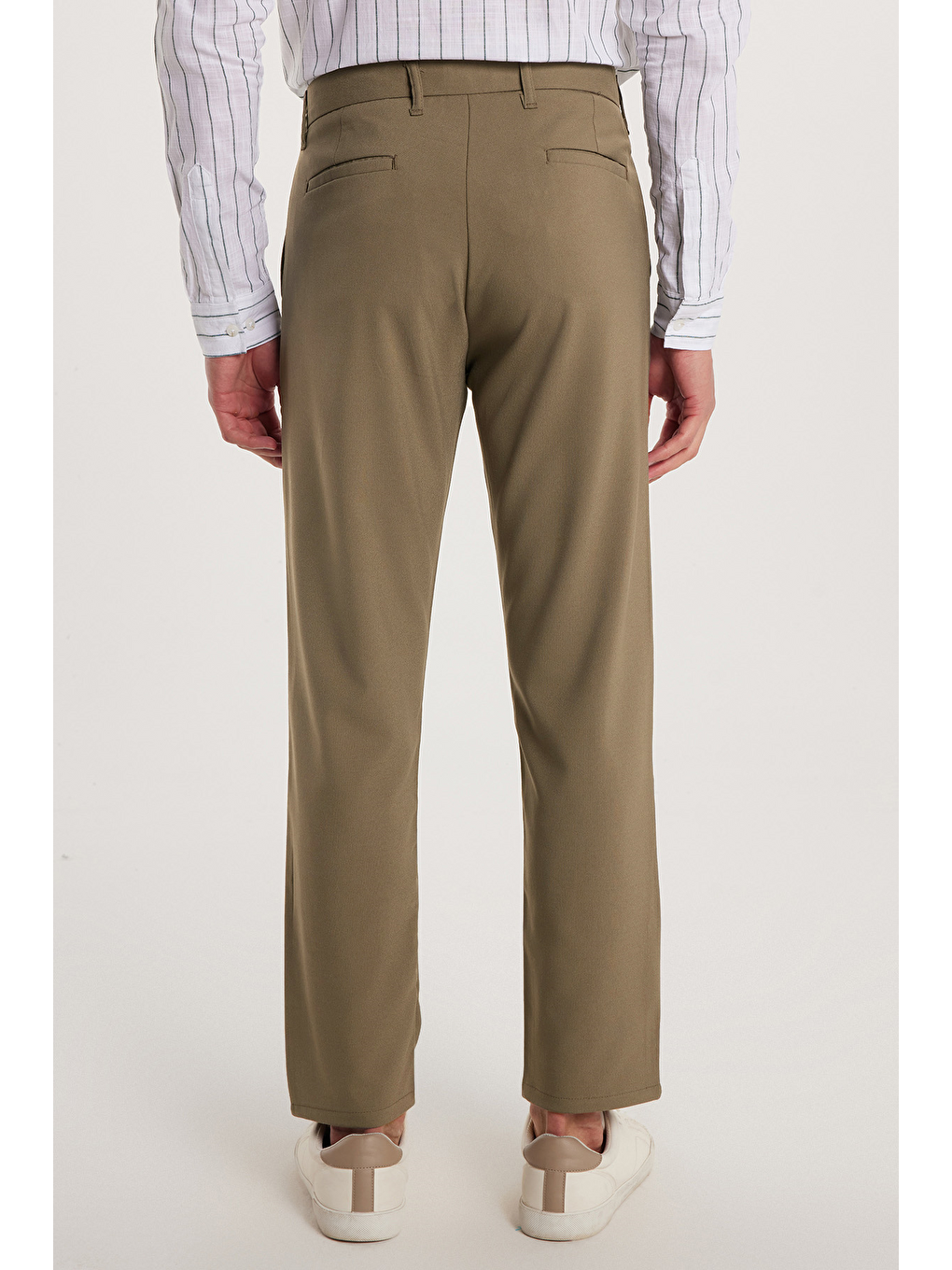 Erkek Slim Fit Dar Kesim Esnek Yan Cepli Bilek Boy Canvas Kesim Açık Haki Pantolon-4