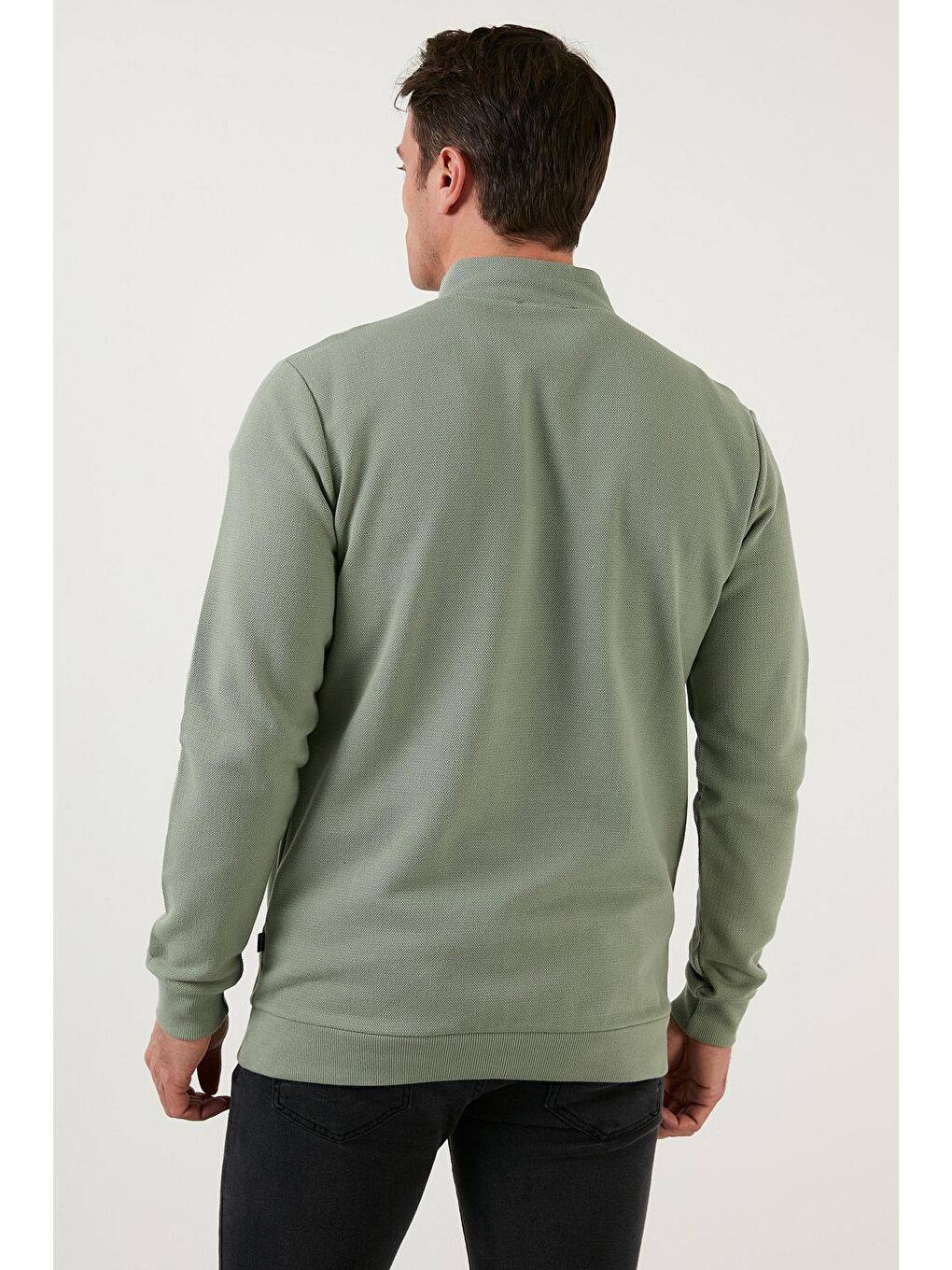 Yeşil Pamuklu Slim Fit Yarım Fermuarlı Dik Yaka Erkek Sweat 5905400-4