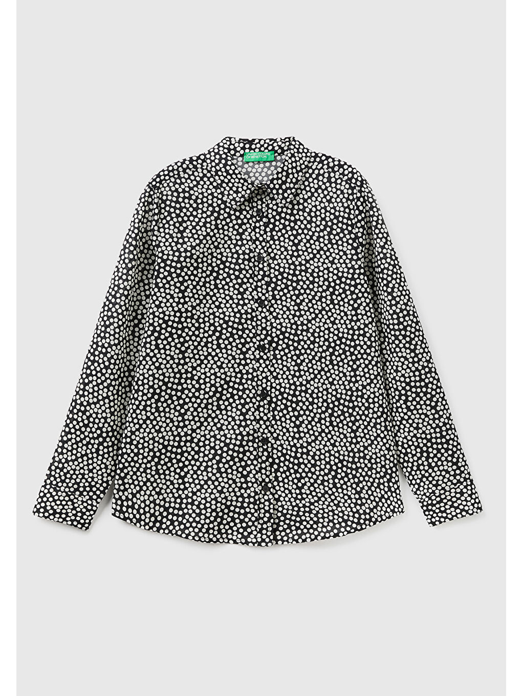 Kadın Siyah Beyaz Çiçekli Desenli Pamuk Gömlek-1