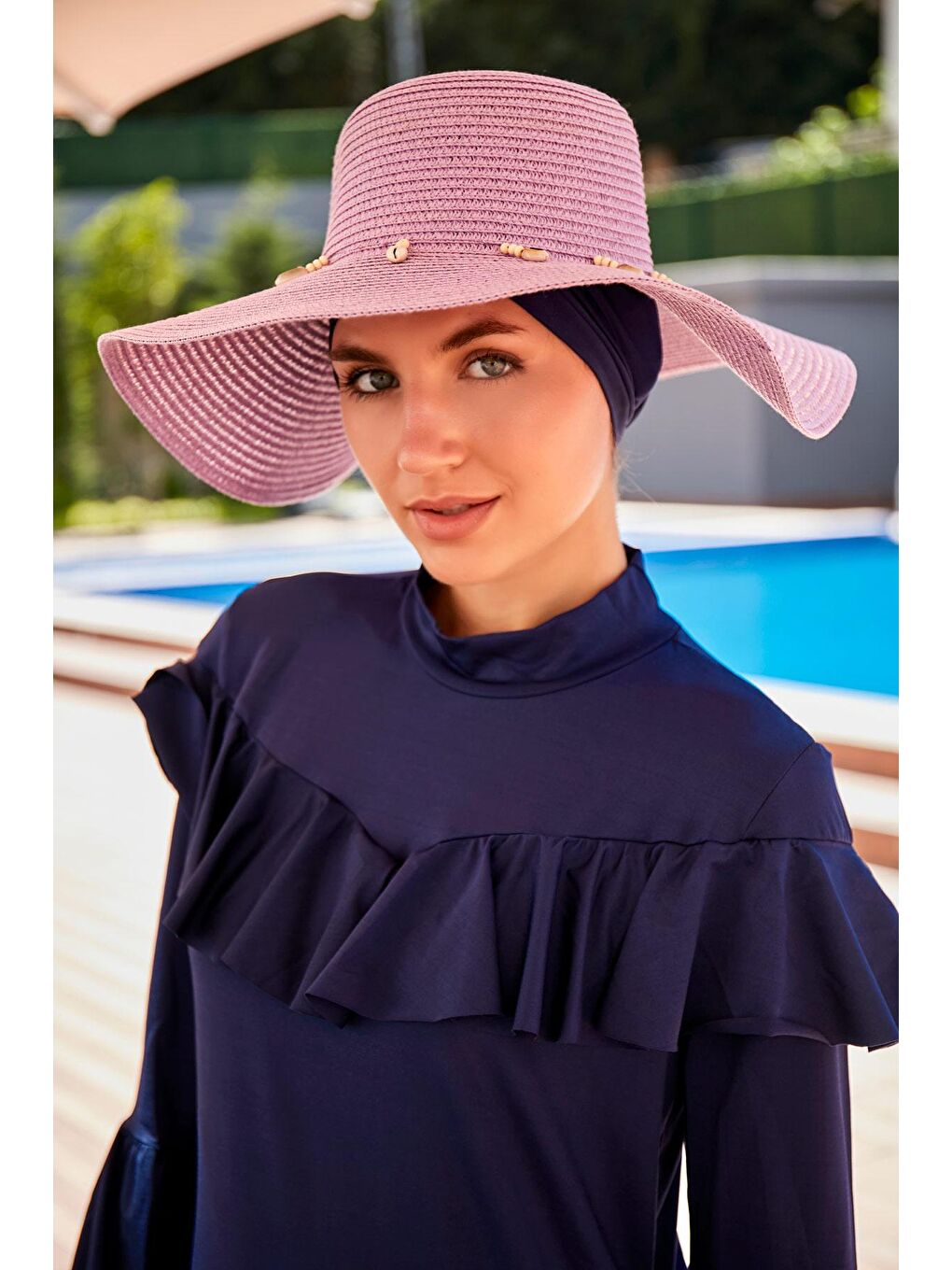 Deniz Kabuğu Lila Geniş Hasır Şapka 142321