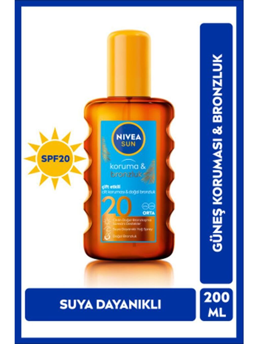 NIVEA Şeffaf Sun Spf20 Koruma & Bronzluk Güneş Yağı 200 ml Sprey, Güneş Koruyucu Ve Doğal Bronzlaştırıcı