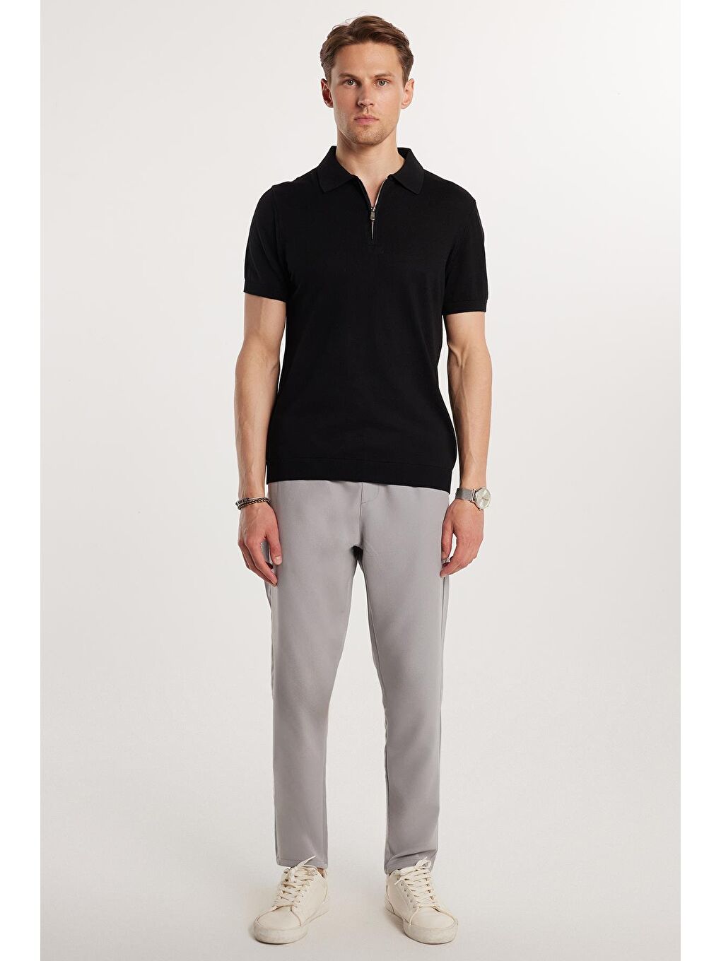 Erkek Regular Fit Beli Lastikli Bağcıklı Jogger Gri Pantolon Rahat Kesim Yan Cepli-3