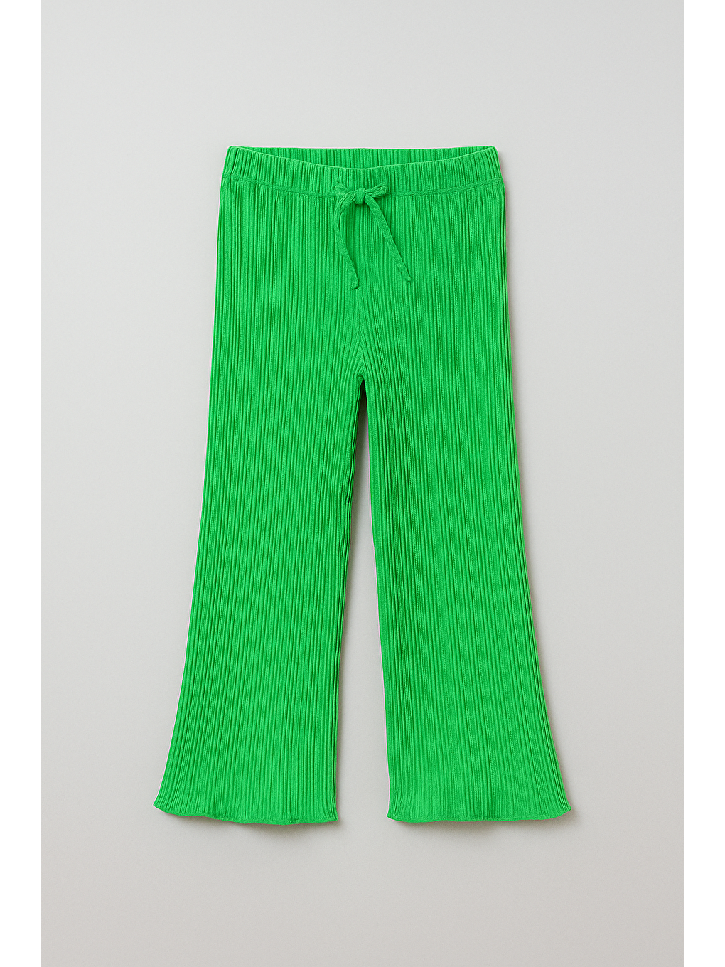 Kız Çocuk Pamuklu Yeşil Ribana Flare Pantolon - İpli Ve Esnek Bel-2