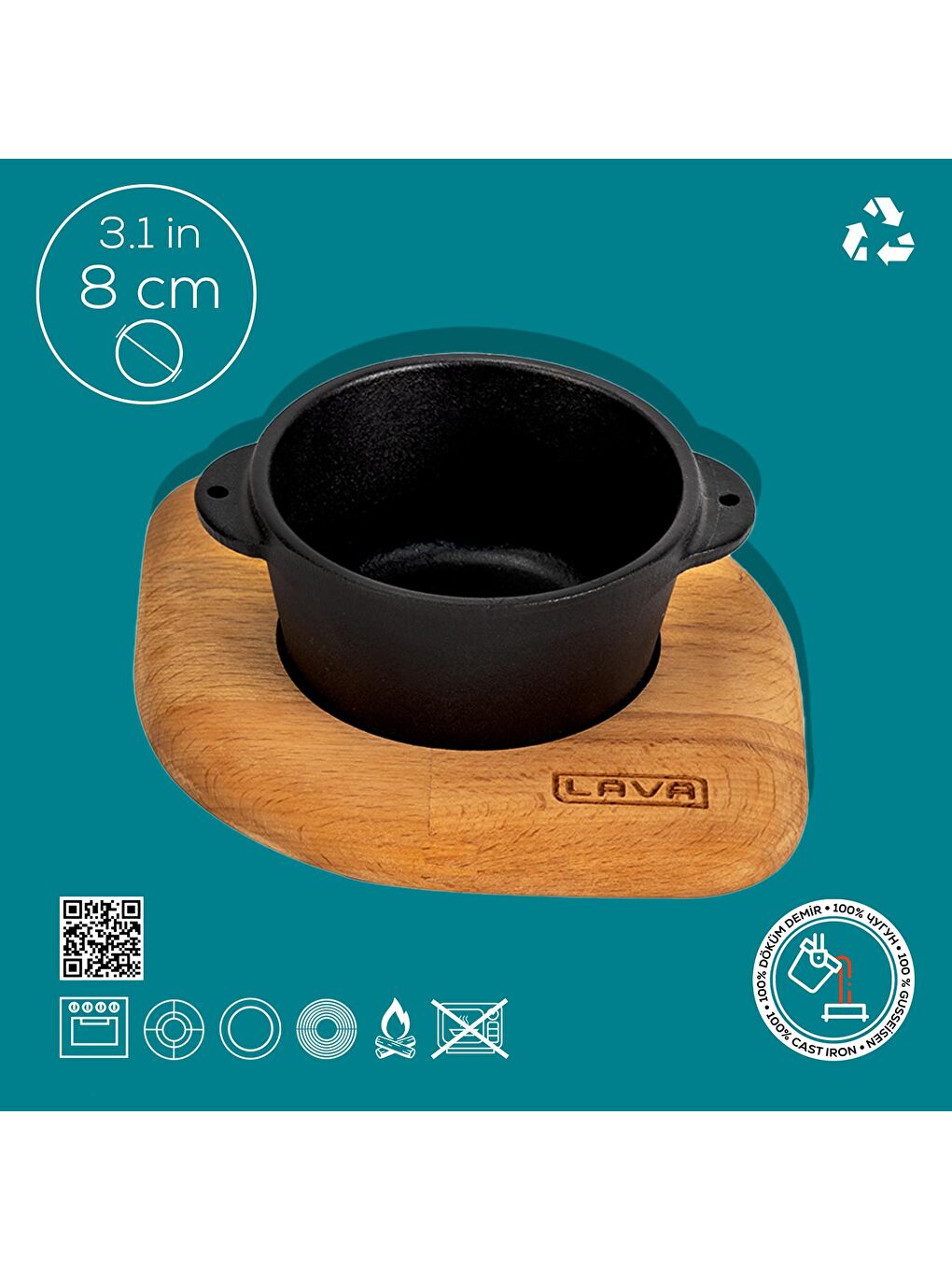 Siyah Yuvarlak Sufle / Sos Kabı ve Ahşap Altlığı. Çap(Ø)8cm.-3