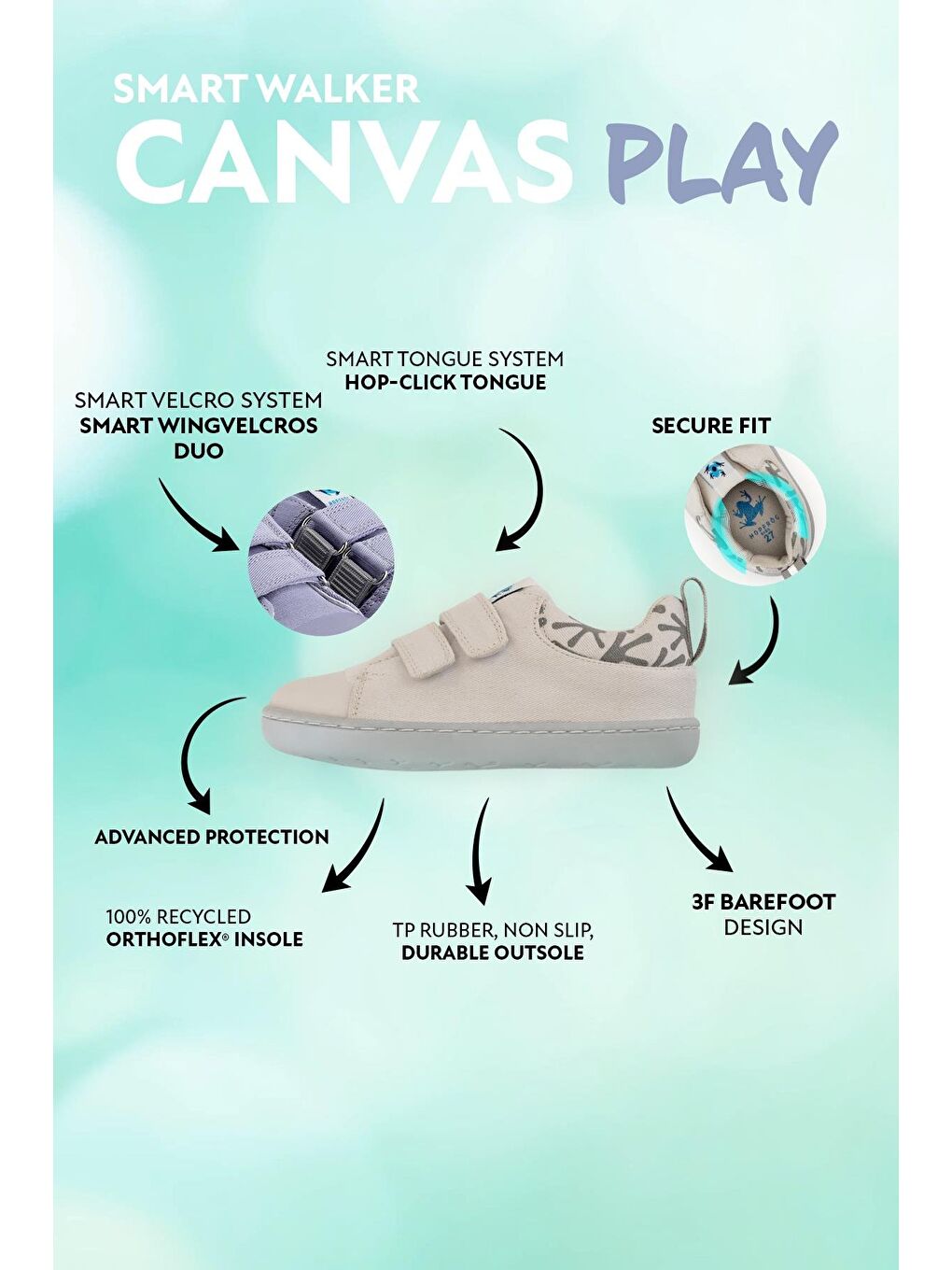 Smart Walker Canvas Play Beyaz Barefoot Çocuk Ayakkabı-8