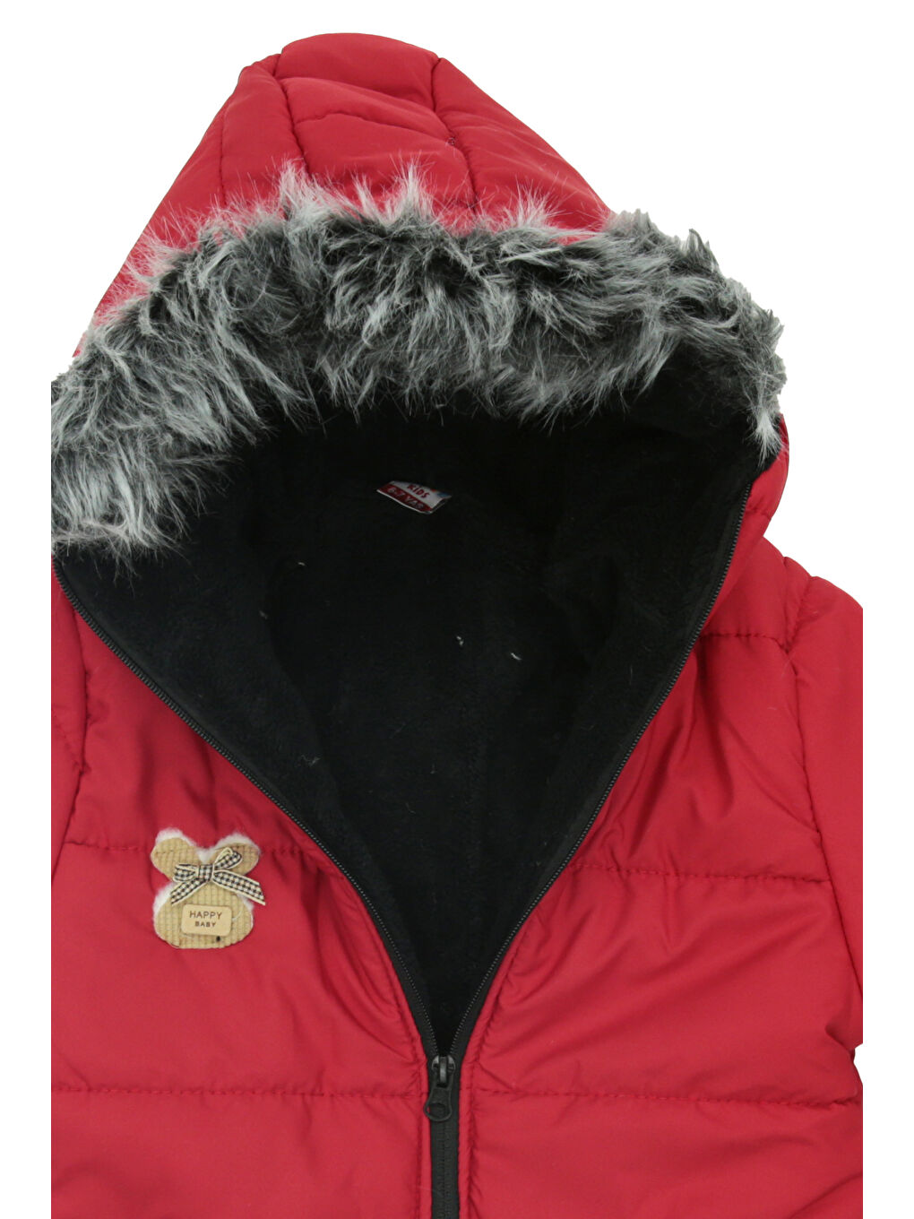 Kırmızı Kız Çocuk Pelüş Astarlı - Fermuar Kapatmalı-Kürklü Kapüşonlu Mont 12357-2