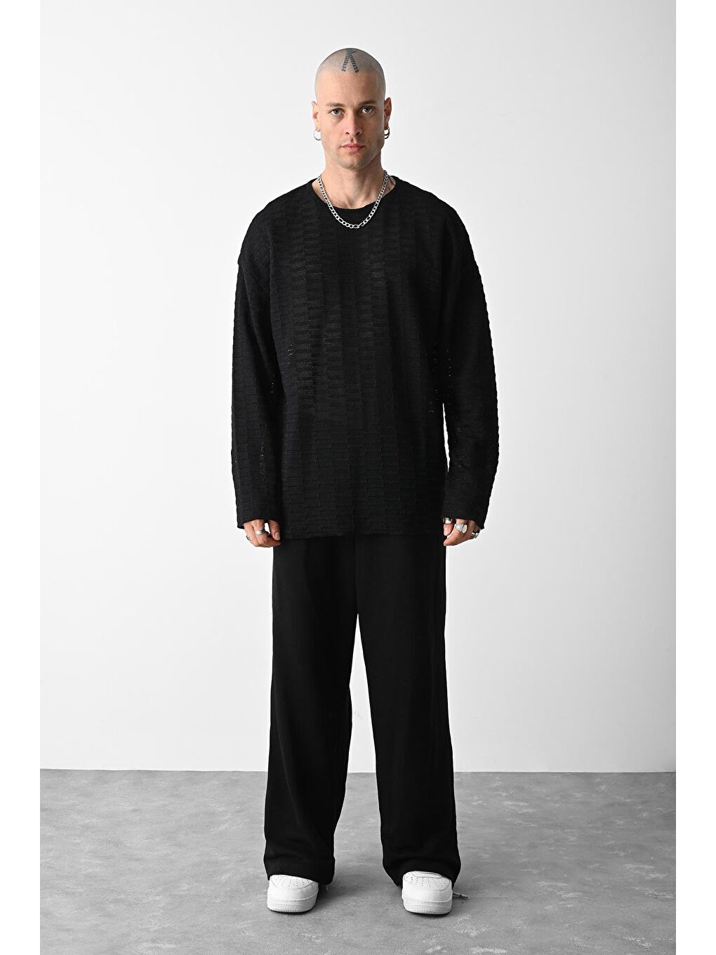 Siyah Oversize Triko Kazak