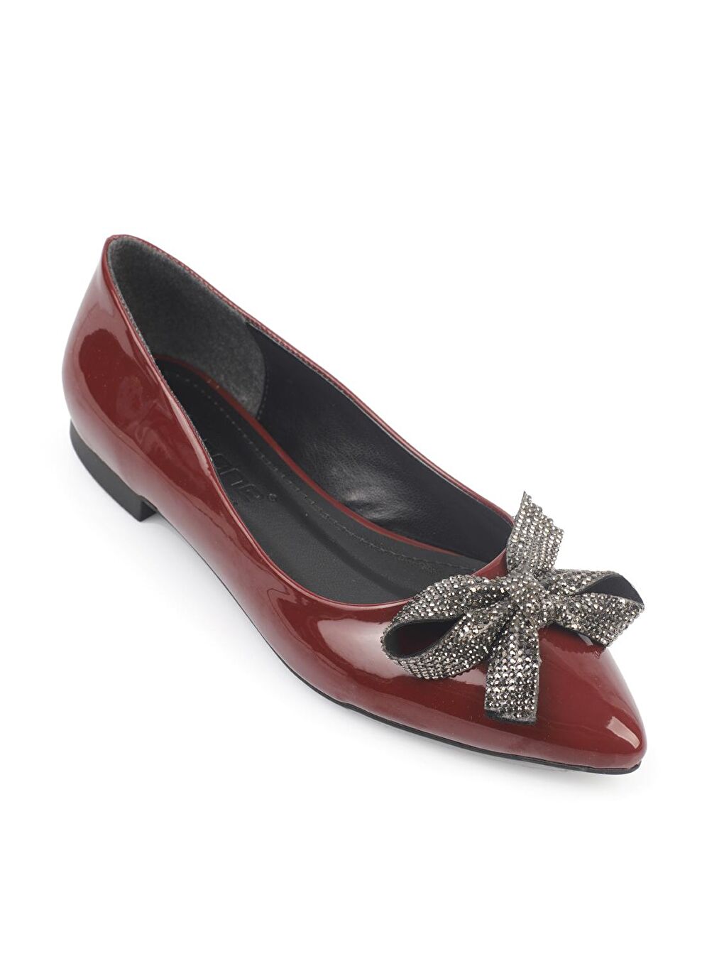 Bordo Sivri Burunlu Fiyonklu Taşlı Kadın Babet-3