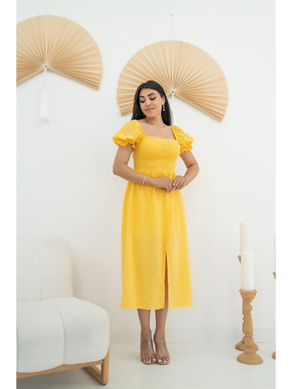 Sarı Tokalı Fisto Elbise-1