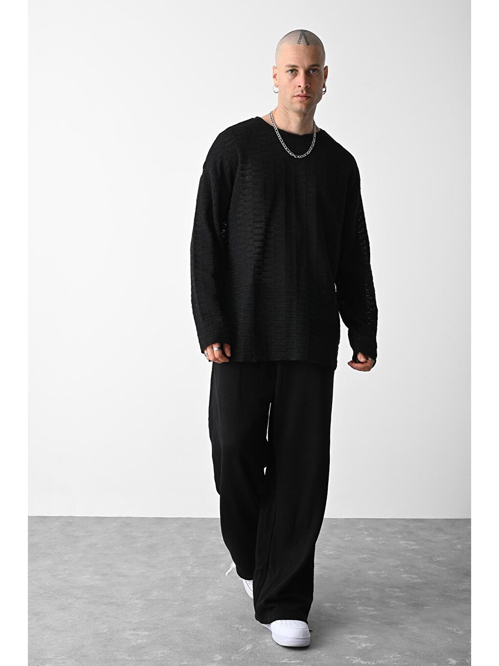 Siyah Oversize Triko Kazak-1