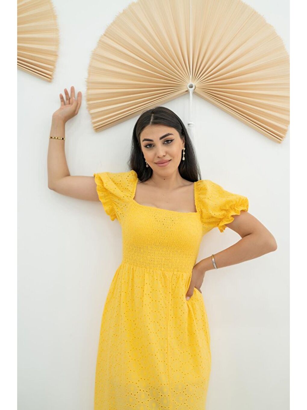Sarı Tokalı Fisto Elbise-3