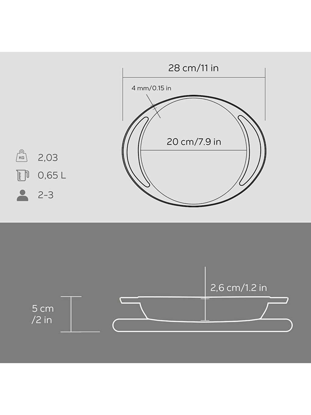 LAVA Siyah Yuvarlak Sahan Döküm Demir Yekpare Çift Kulplu Kayın Servis Ahşabı Çap(Ø)20cm. - 4