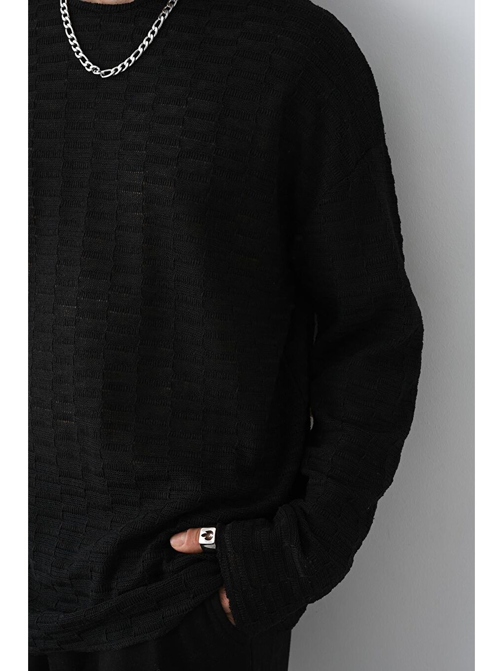 Siyah Oversize Triko Kazak-3