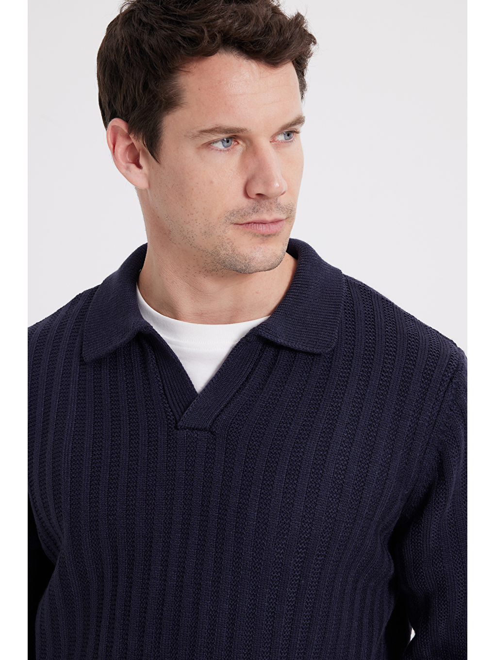 Erkek Standart Fit Normal Kesim Polo Yaka Lacivert Kazak-1