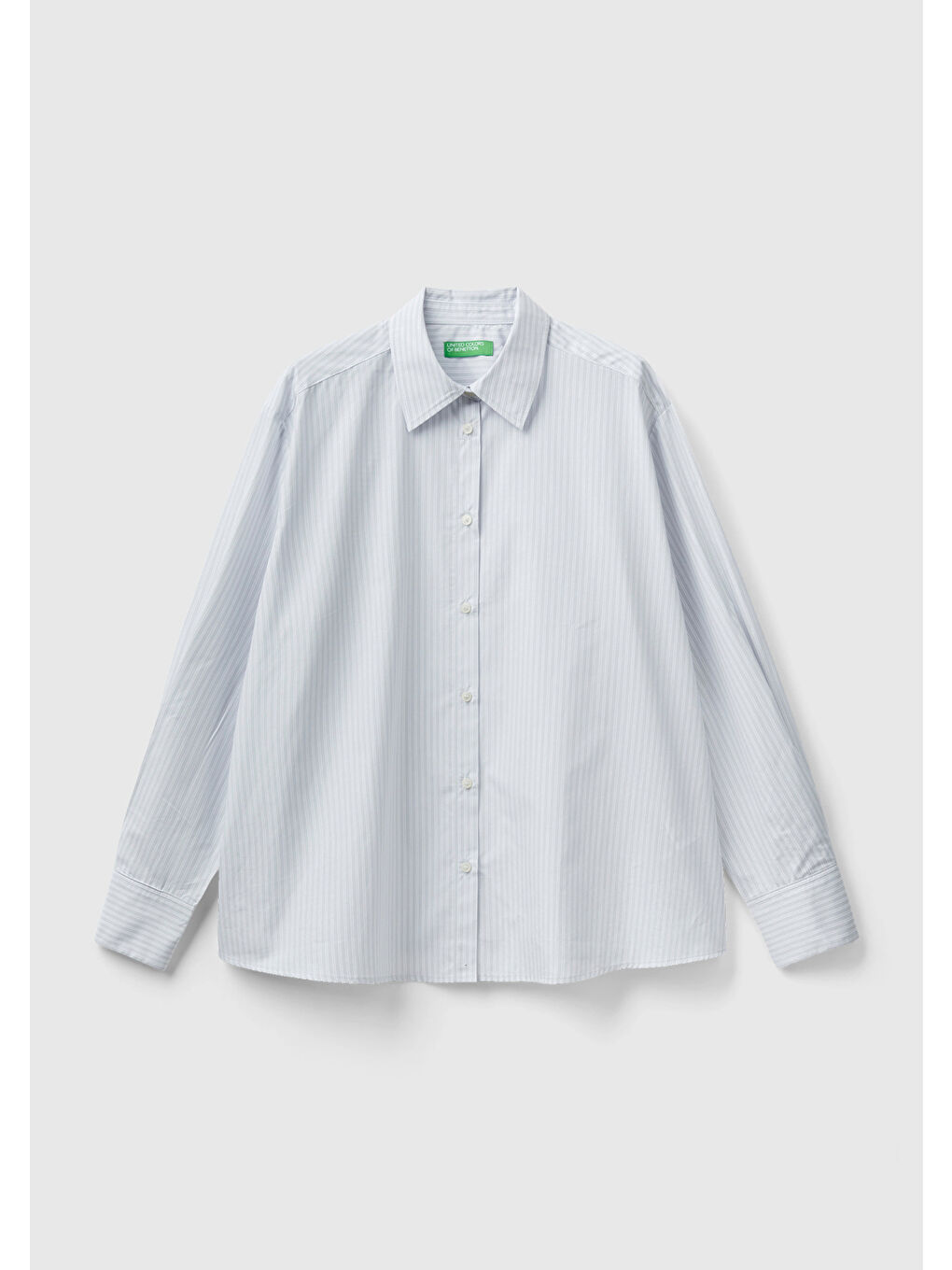 Kadın Soluk Mavi 100 Pamuk Çizgili Gömlek-1