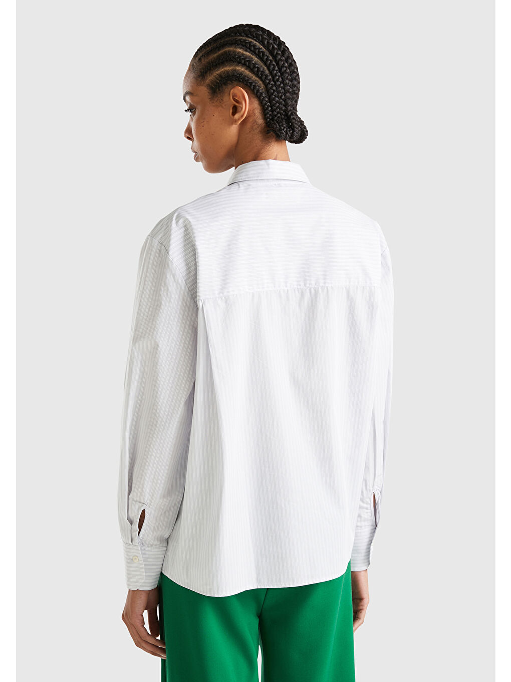 Kadın Soluk Mavi 100 Pamuk Çizgili Gömlek-2