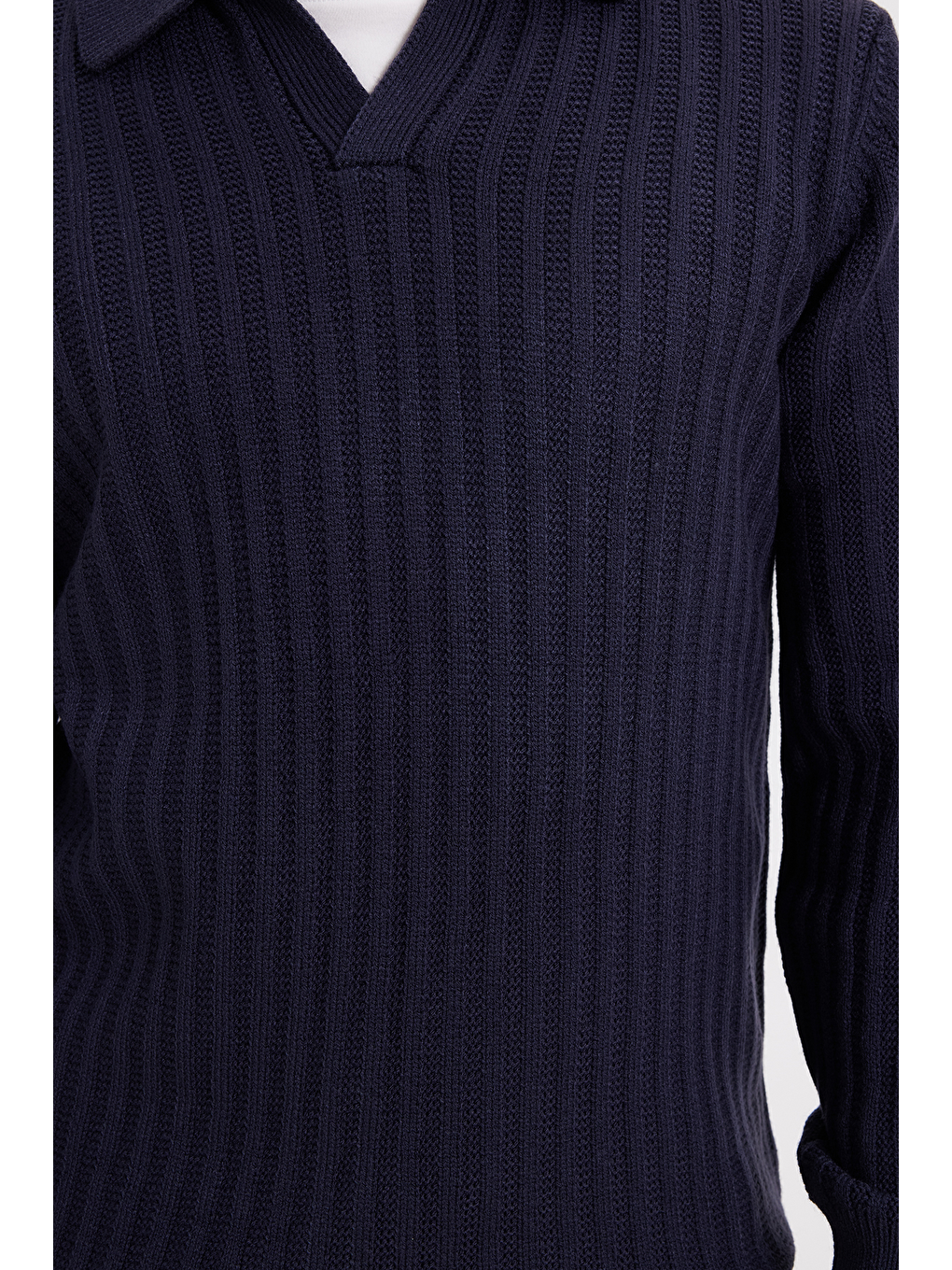 Erkek Standart Fit Normal Kesim Polo Yaka Lacivert Kazak-2