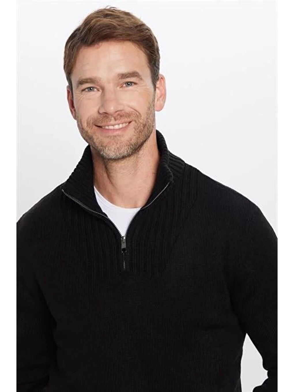 Karışık Erkek 3'Lü Paket Siyah-Yeşil-Lacivert Slim Fit Dar Kesim Fermuarlı Dik Yaka Triko Kazak-1