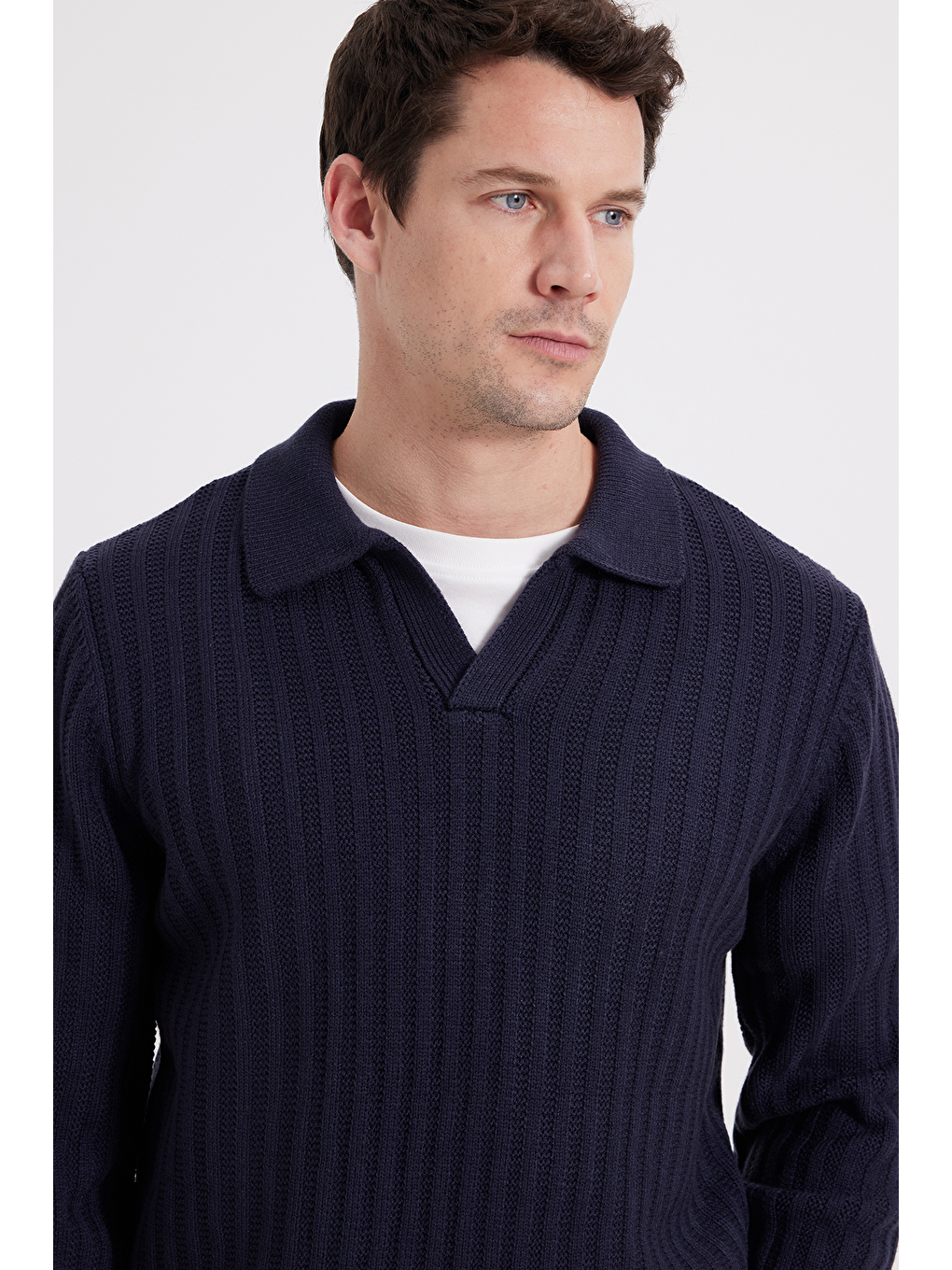 Erkek Standart Fit Normal Kesim Polo Yaka Lacivert Kazak-4