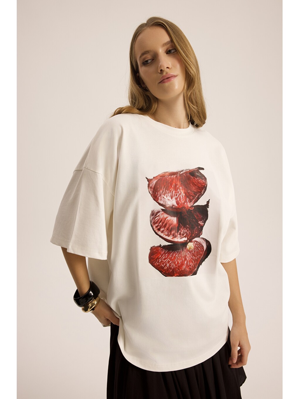 Pomelo Oversize Beyaz T-shirt