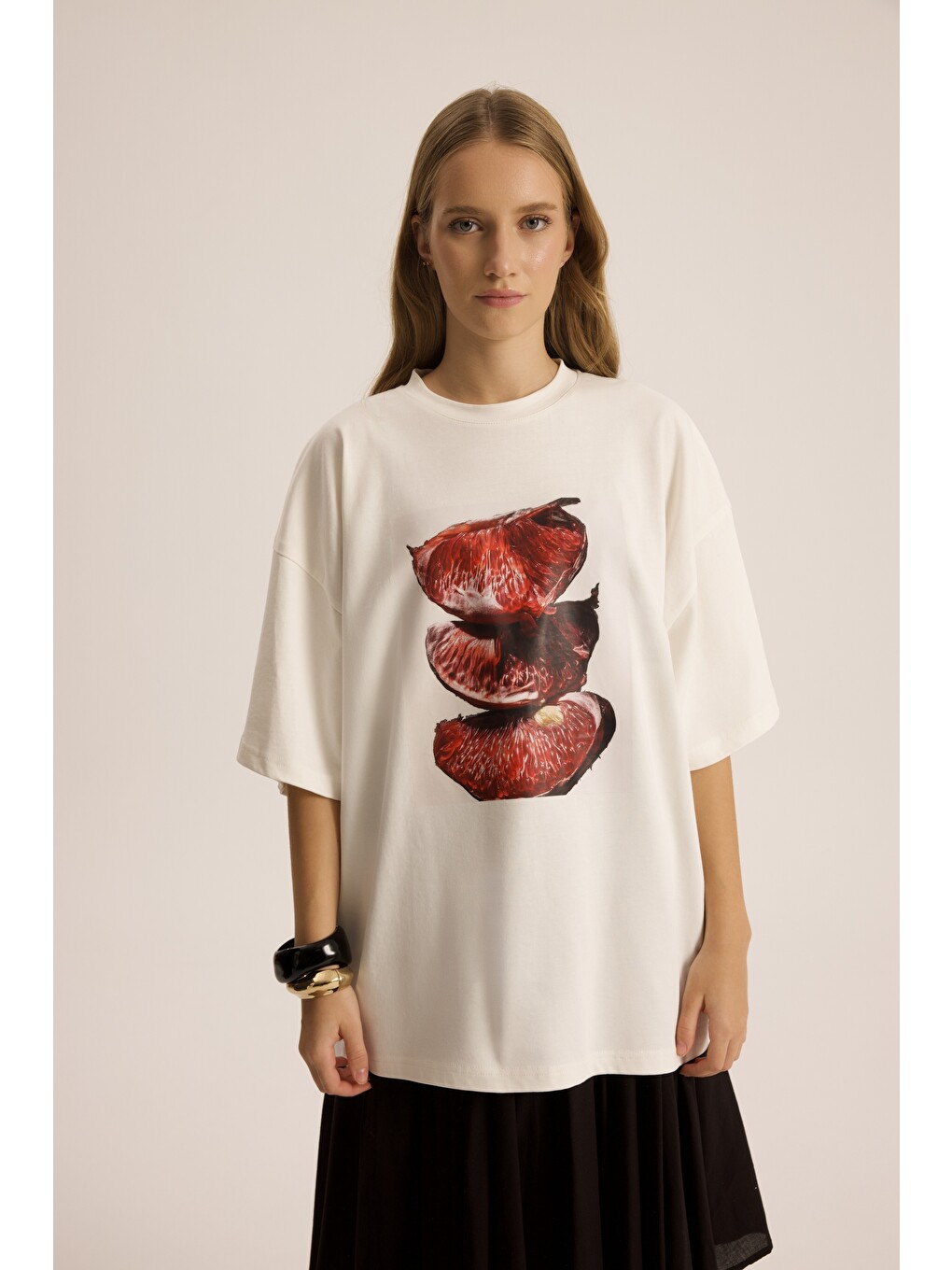 Pomelo Oversize Beyaz T-shirt-1