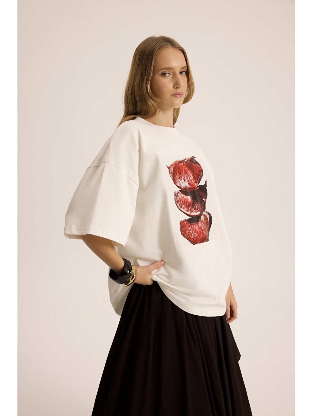 Pomelo Oversize Beyaz T-shirt-3