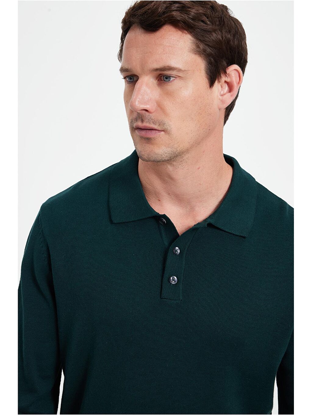 Erkek Standart Fit Normal Kesim Pamuklu Polo Yaka Yeşil Kazak-1