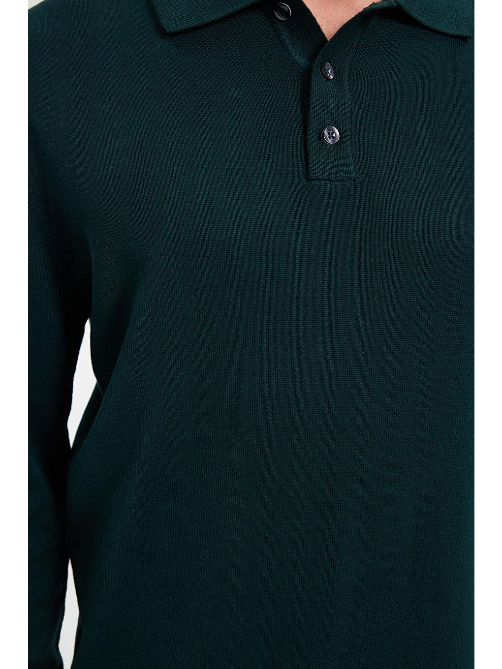 Erkek Standart Fit Normal Kesim Pamuklu Polo Yaka Yeşil Kazak-3