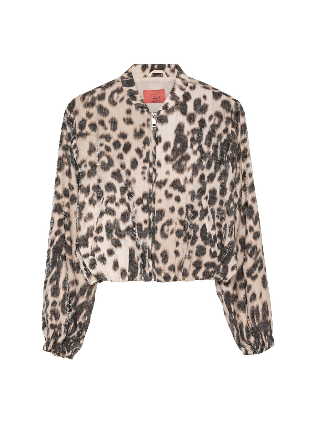 Bej Leopar Desenli Fermuarlı Bomber Ceket Taş