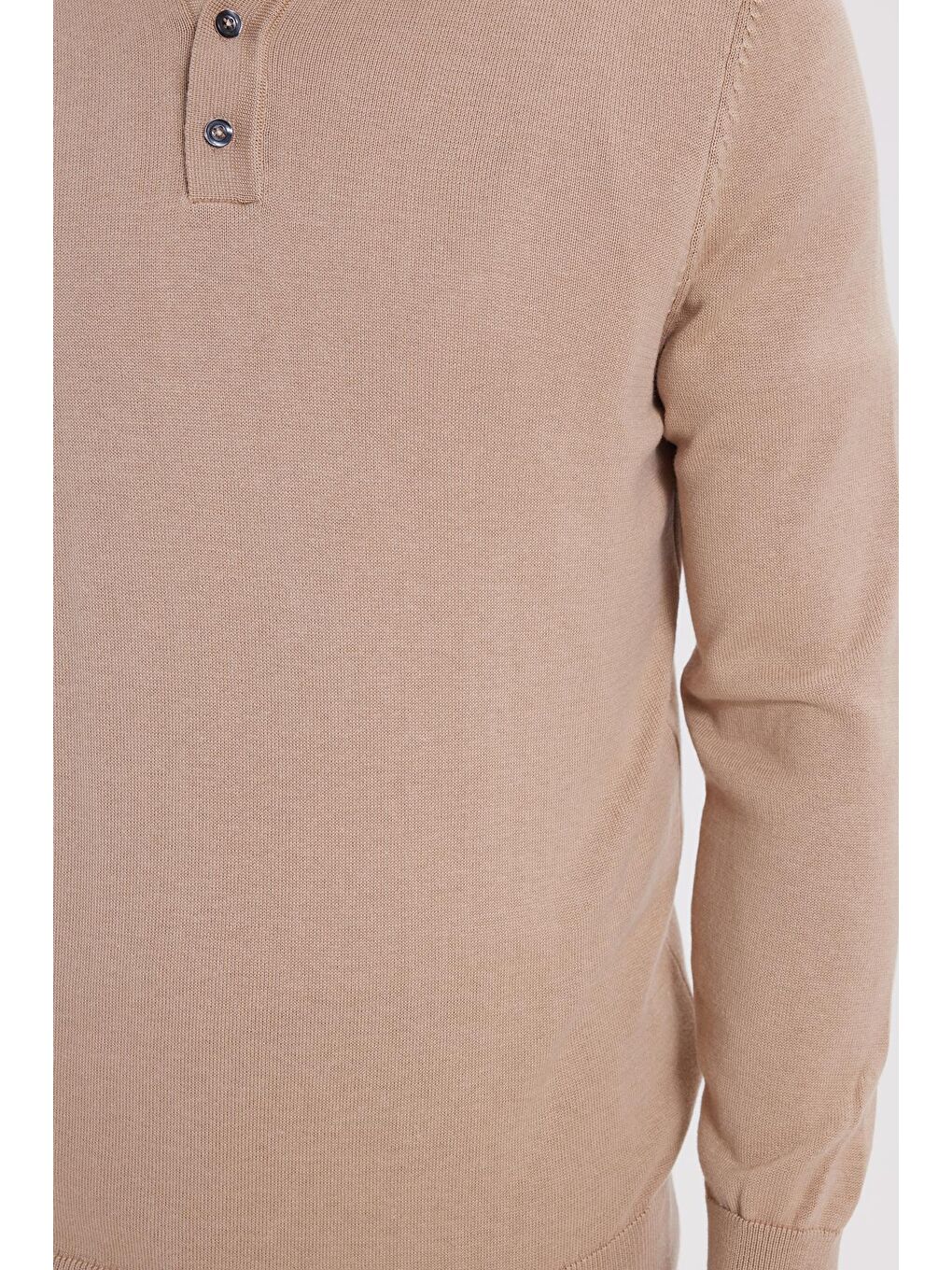 Bej Erkek Standart Fit Normal Kesim Pamuklu Polo Yaka Taş Kazak-2