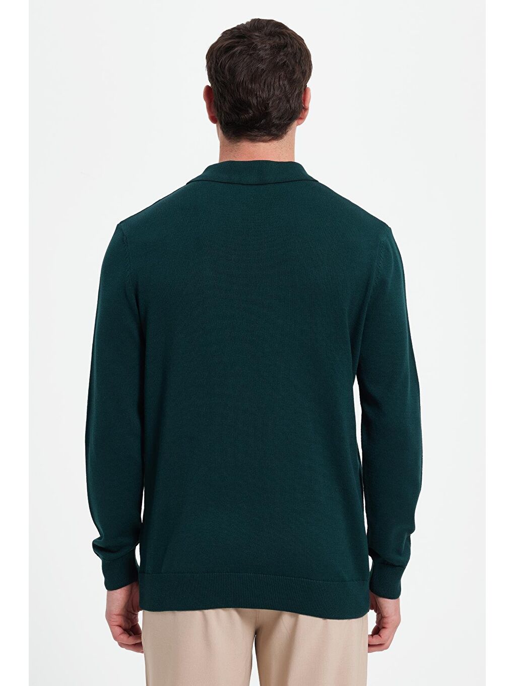 Erkek Standart Fit Normal Kesim Pamuklu Polo Yaka Yeşil Kazak-6