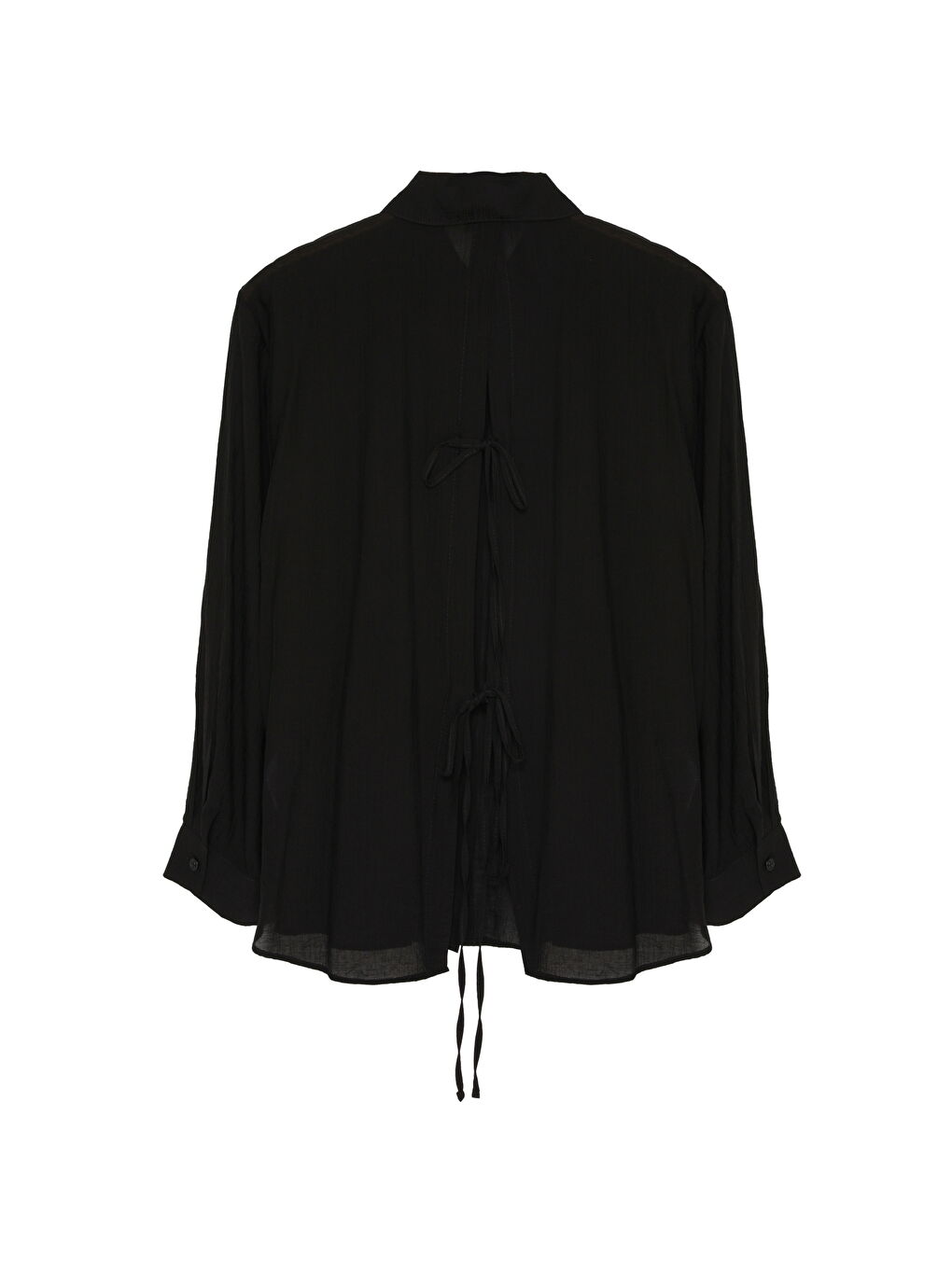 Sırtı Bağlamalı Dekolteli Gömlek Siyah-1