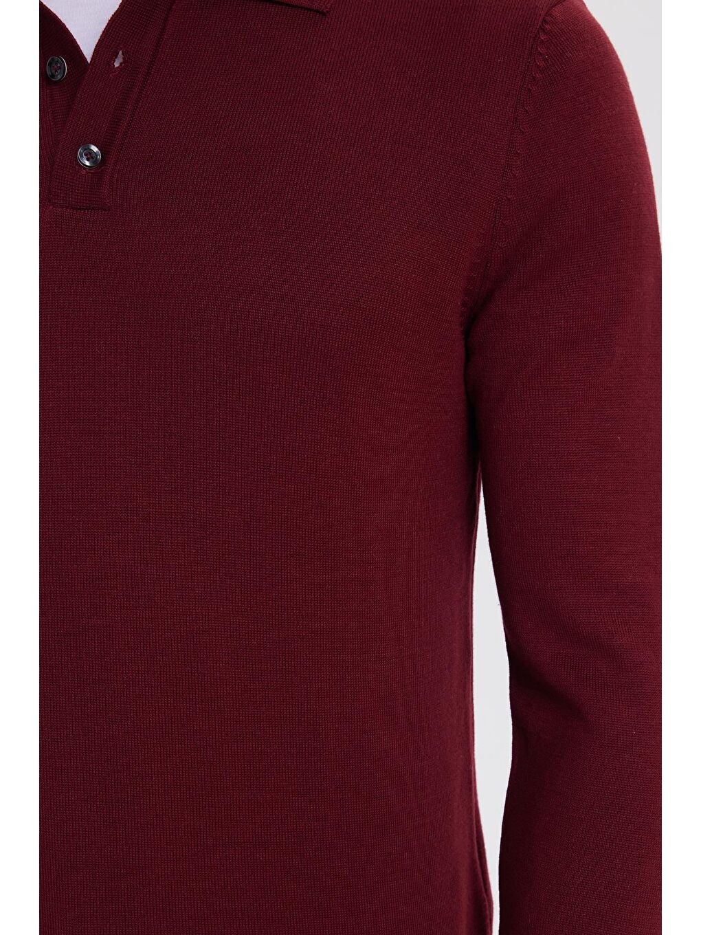 Erkek Standart Fit Normal Kesim Pamuklu Polo Yaka Bordo Kazak-2