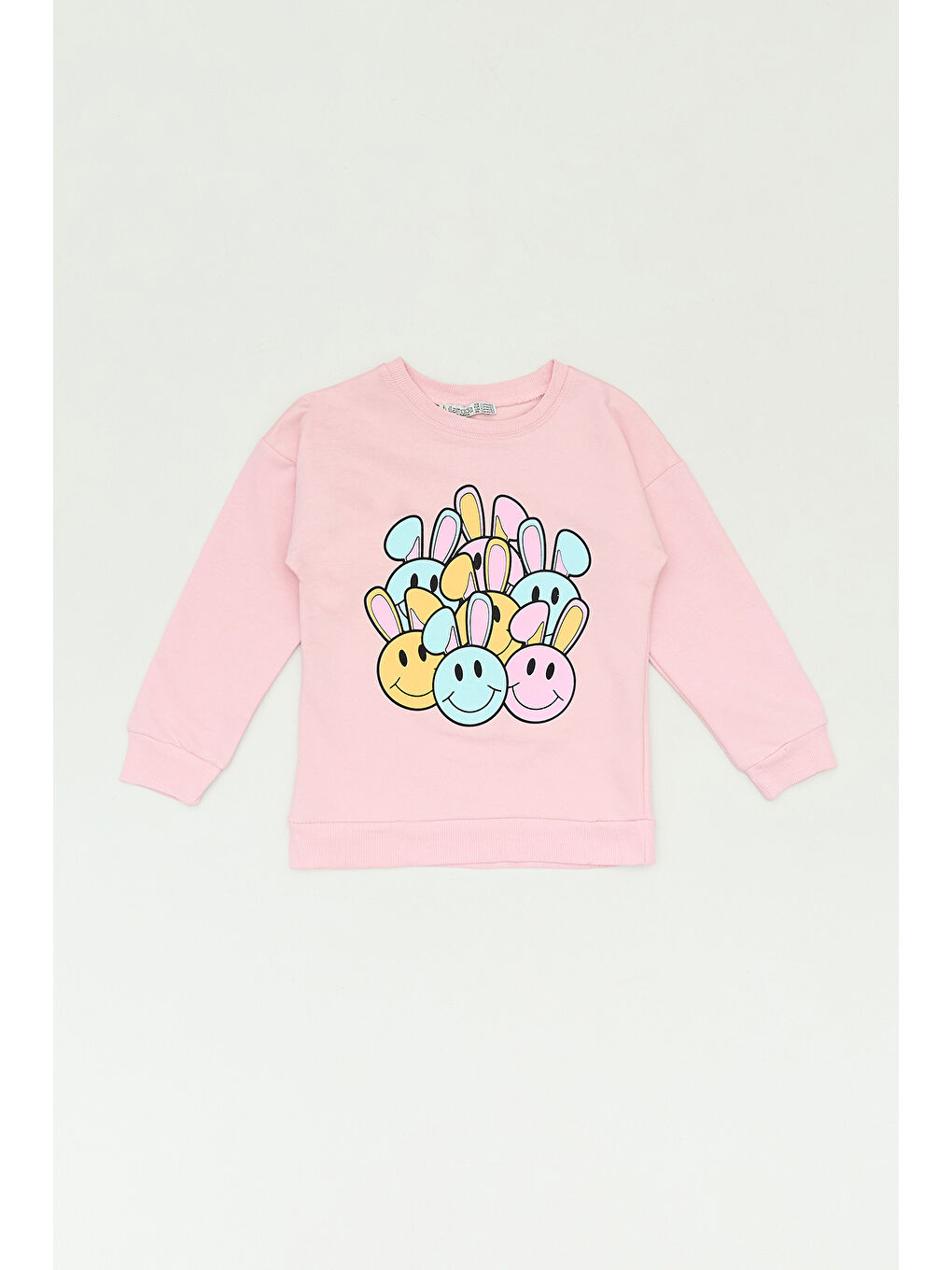 Fullamoda Pudra Pembe Gülücük Baskılı Bisiklet Yaka Kız Çocuk Sweatshirt