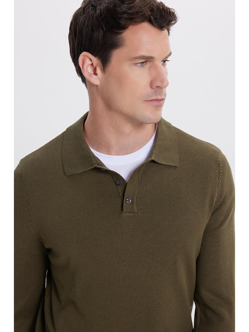 Erkek Standart Fit Normal Kesim Pamuklu Polo Yaka Haki Kazak-1