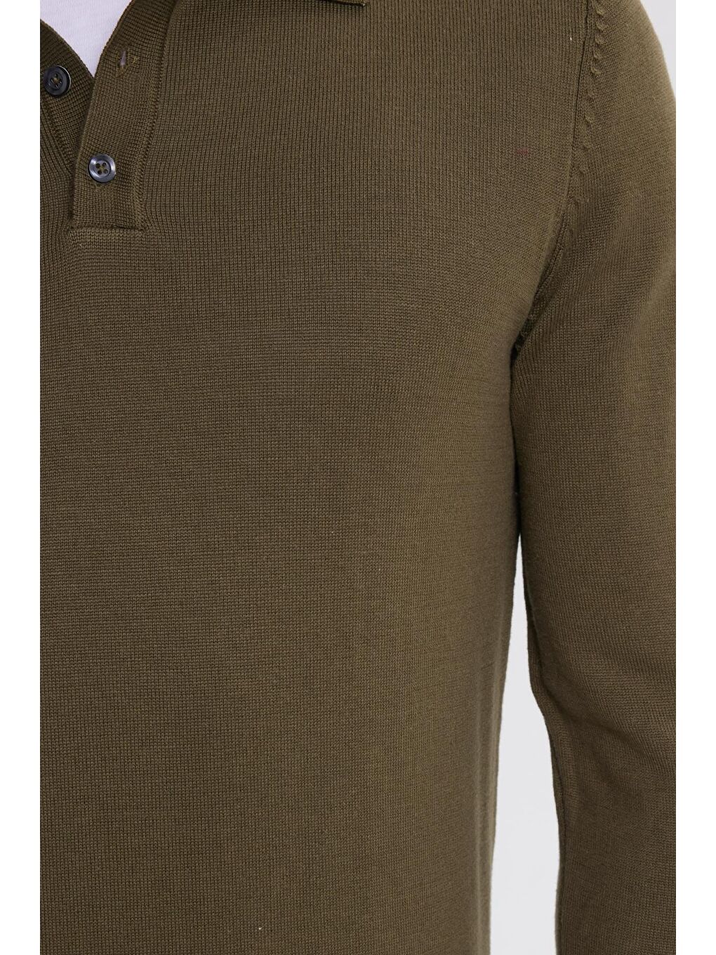 Erkek Standart Fit Normal Kesim Pamuklu Polo Yaka Haki Kazak-2