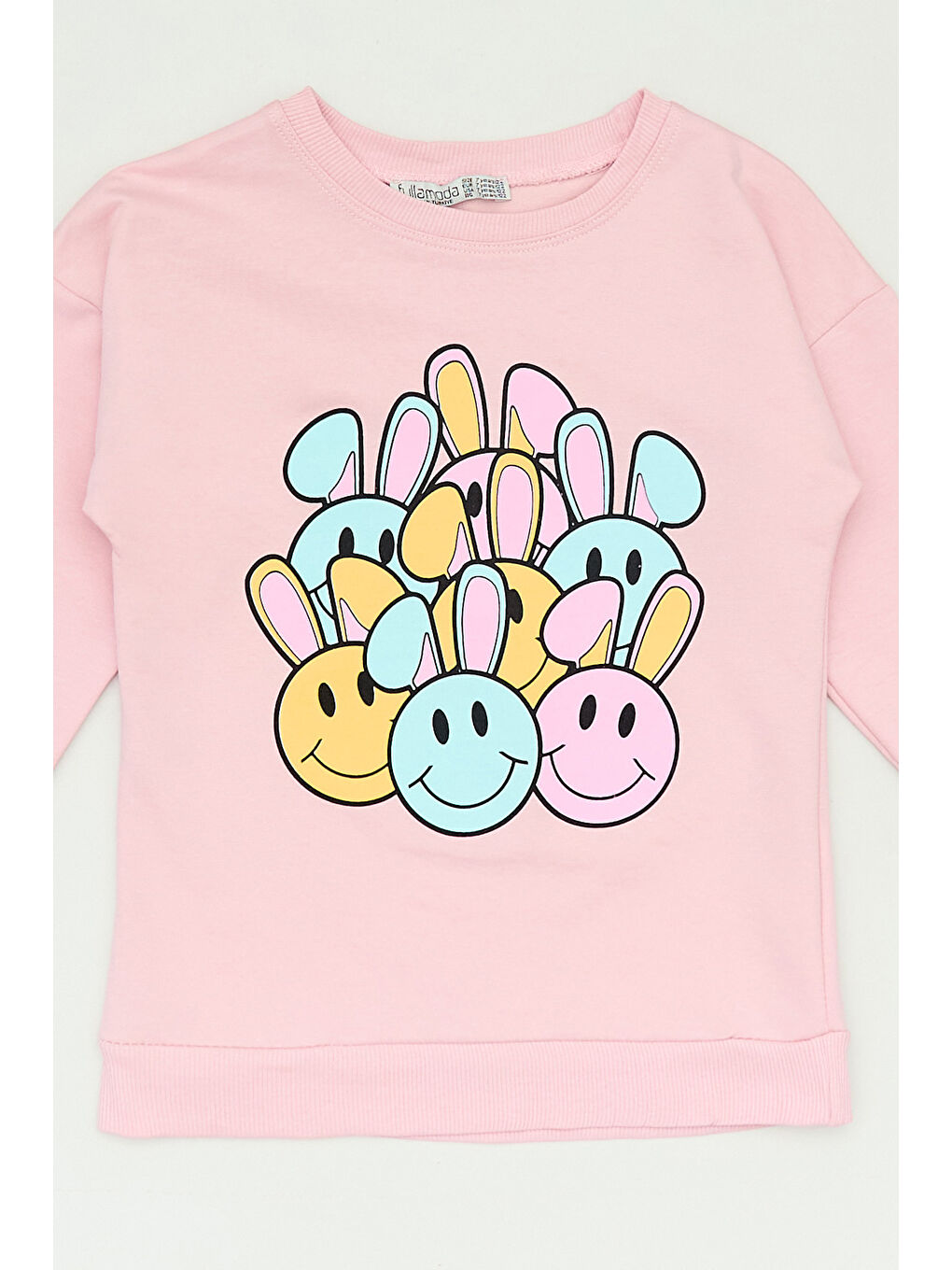 Fullamoda Pudra Pembe Gülücük Baskılı Bisiklet Yaka Kız Çocuk Sweatshirt - 2