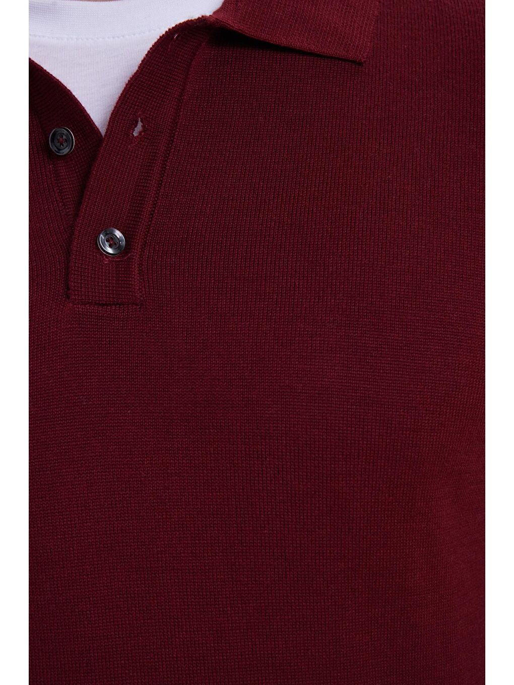 Erkek Standart Fit Normal Kesim Pamuklu Polo Yaka Bordo Kazak-6