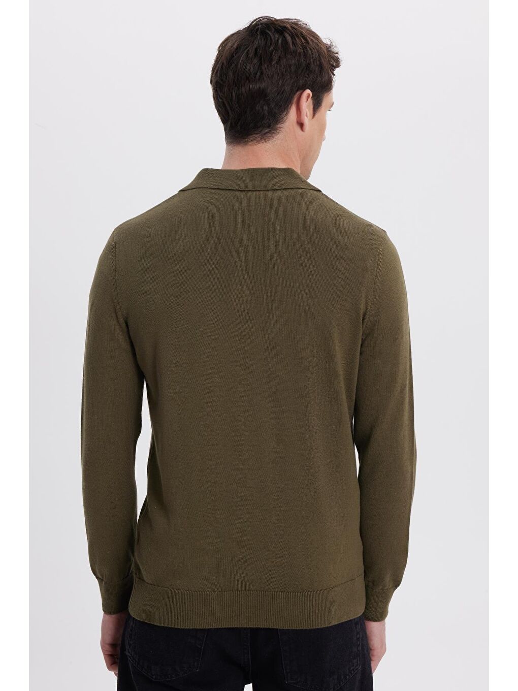 Erkek Standart Fit Normal Kesim Pamuklu Polo Yaka Haki Kazak-6