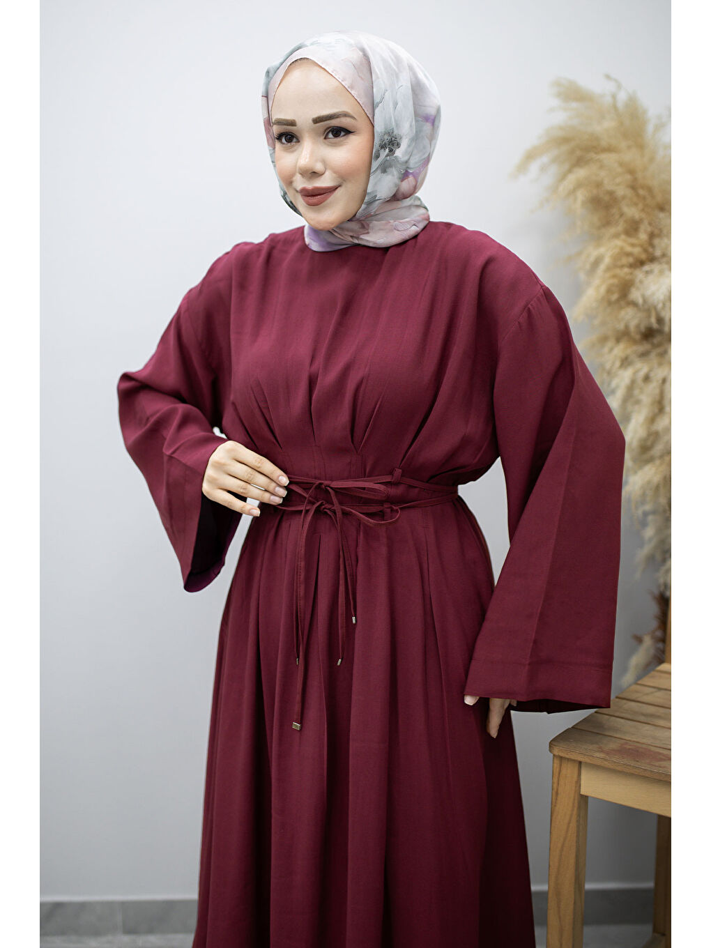 Çift Bağlamalı Pensli Elbise TSD260185 Fuşya-1