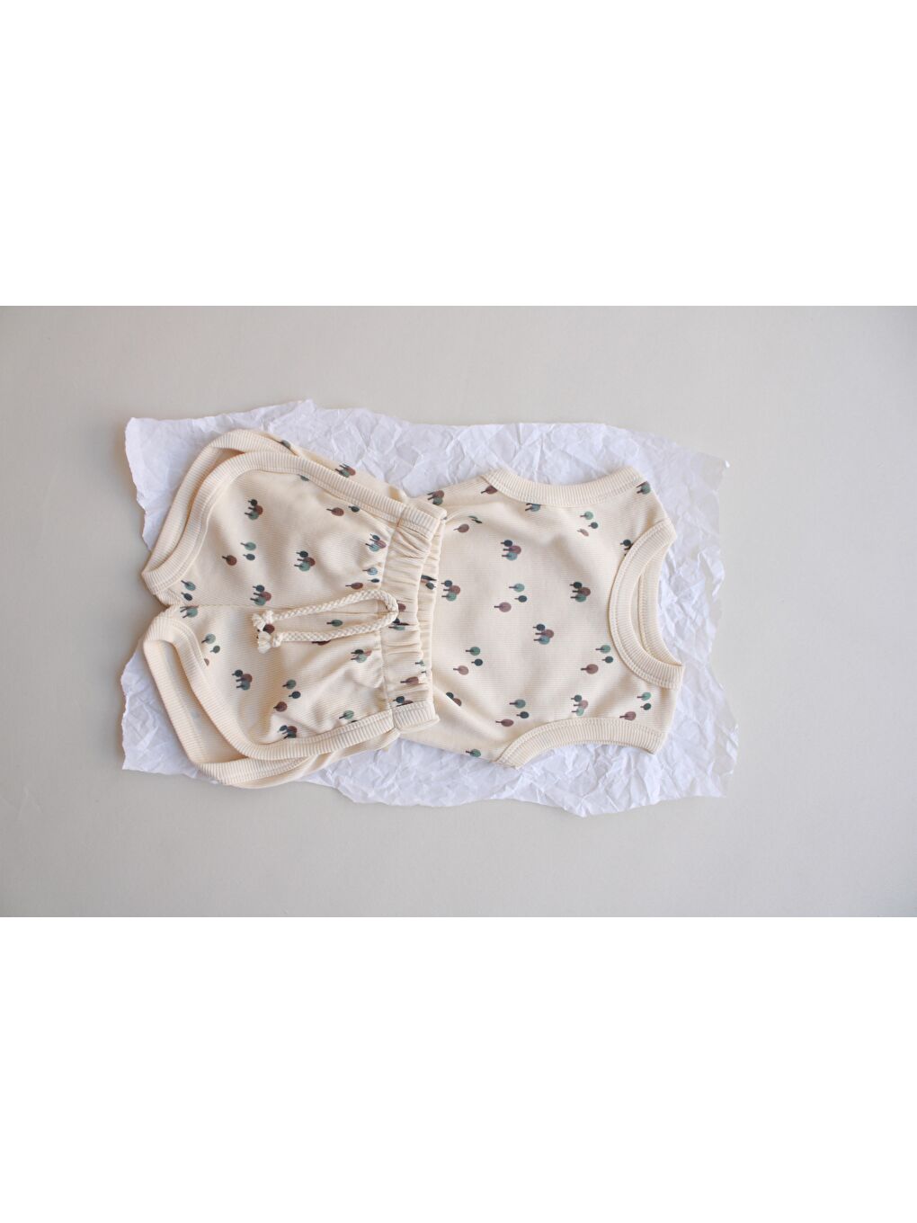 Ekru Ağaç Baskı Kaşkorse Atlet Şort Takım