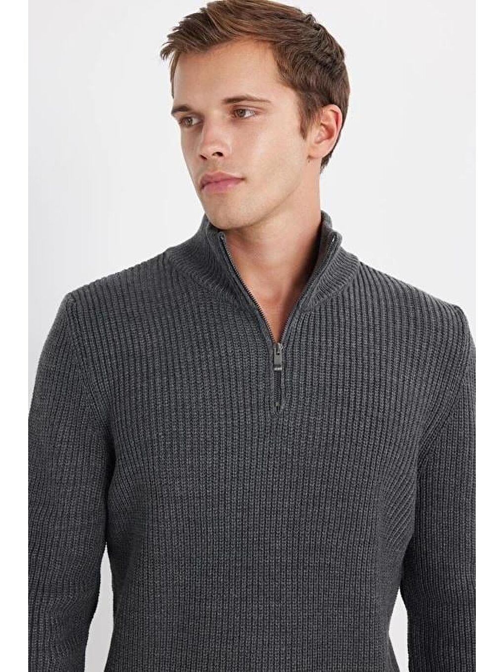 Karışık Erkek 3'Lü Paket Haki-Füme-Mavi Slim Fit Dar Kesim Fermuarlı Dik Yaka Triko Kazak-1